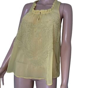 Costa Blanca shirt semi sheer mustard yellow tank top blouse SZ XS lightweight